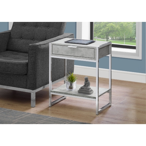 24"H Accent Table in Grey Cement Look & Chrome Metal